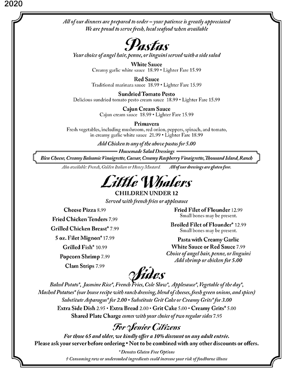 Menu & Specials | Tale of the Whale Restaurant