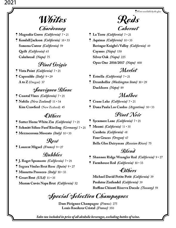 Menu & Specials | Tale of the Whale Restaurant