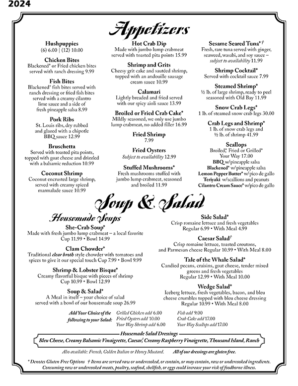 Tale of the Whale Restaurant - Outer Banks NC - 2024 Menu Page 4