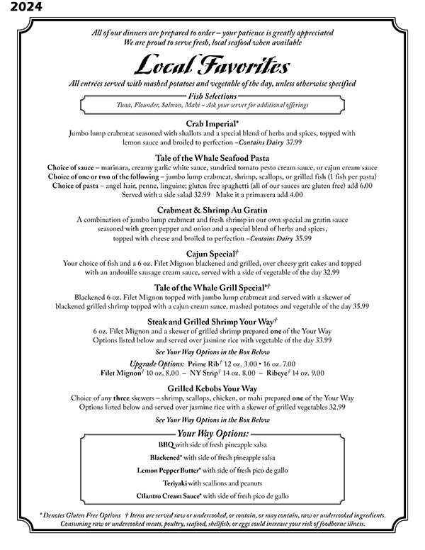 Tale of the Whale Restaurant - Outer Banks NC - 2024 Menu Page 7