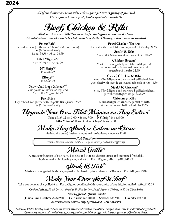 Tale of the Whale Restaurant - Outer Banks NC - 2024 Menu Page 8
