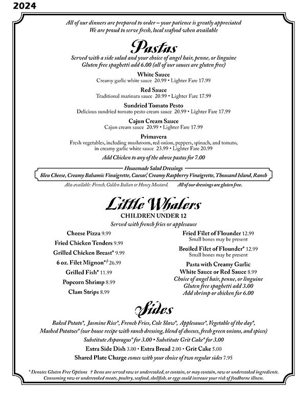 Tale of the Whale Restaurant - Outer Banks NC - 2024 Menu Page 9