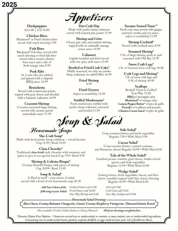 Tale of the Whale Restaurant - Outer Banks NC - 2025 Menu Page 4