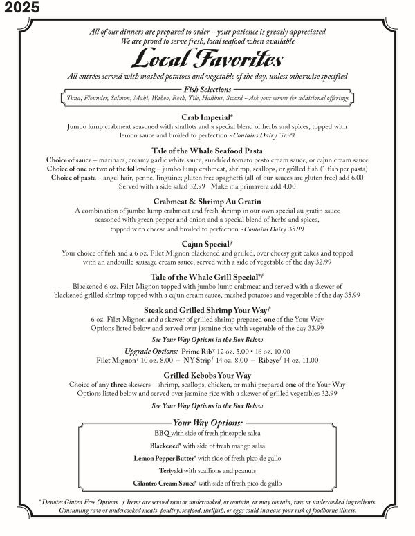 Tale of the Whale Restaurant - Outer Banks NC - 2025 Menu Page 7