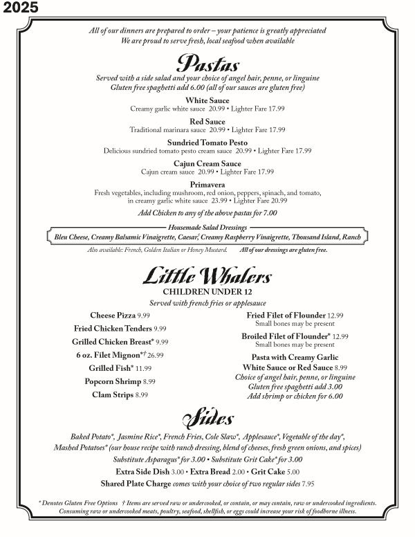 Tale of the Whale Restaurant - Outer Banks NC - 2025 Menu Page 9