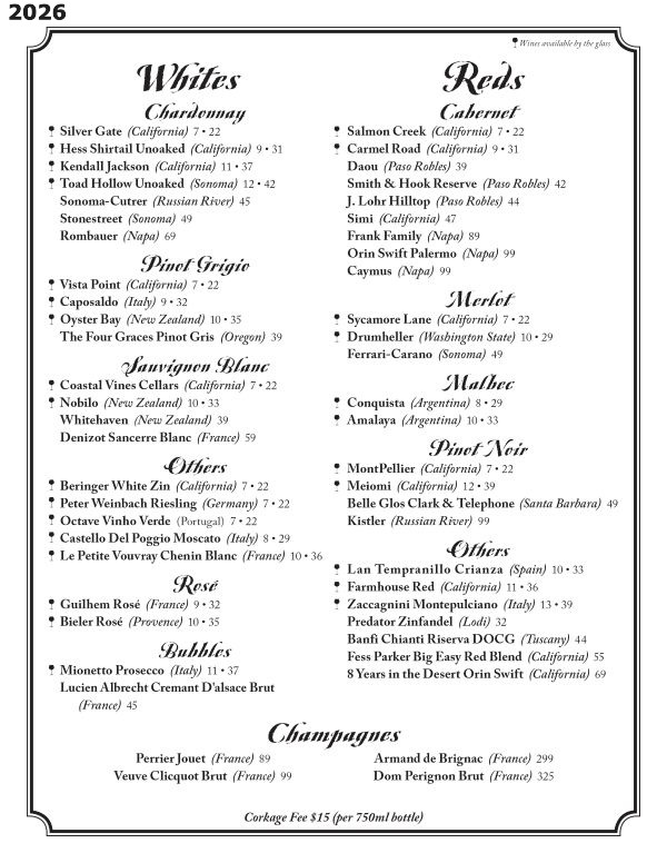 Tale of the Whale Restaurant - Outer Banks NC - 2025 Menu Page 10 Tale of the Whale Restaurant - Outer Banks NC - 2026 Menu Page 10