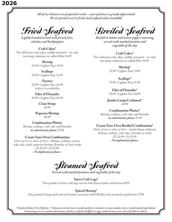 Tale of the Whale Restaurant - Outer Banks NC - 2025 Menu Page 5 Tale of the Whale Restaurant - Outer Banks NC - 2026 Menu Page 5