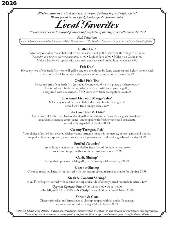 Tale of the Whale Restaurant - Outer Banks NC - 2025 Menu Page 6 Tale of the Whale Restaurant - Outer Banks NC - 2026 Menu Page 6