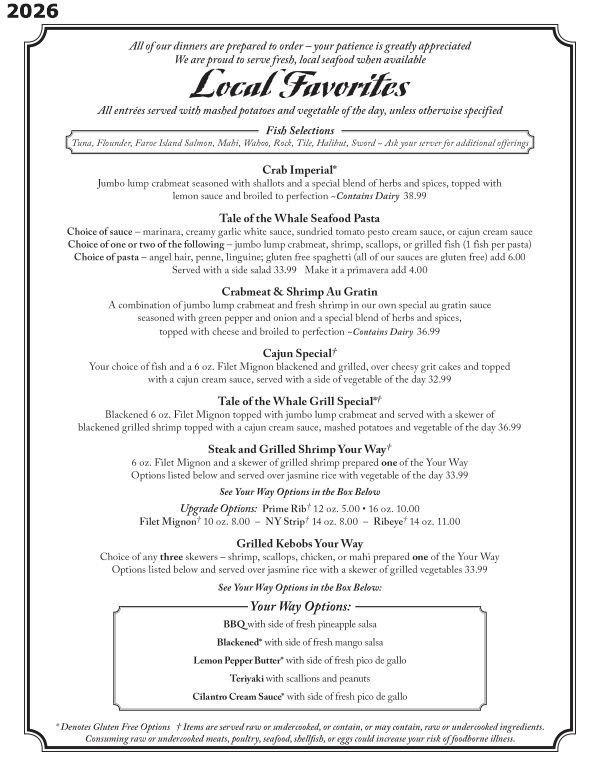 Tale of the Whale Restaurant - Outer Banks NC - 2025 Menu Page 7 Tale of the Whale Restaurant - Outer Banks NC - 2026 Menu Page 7