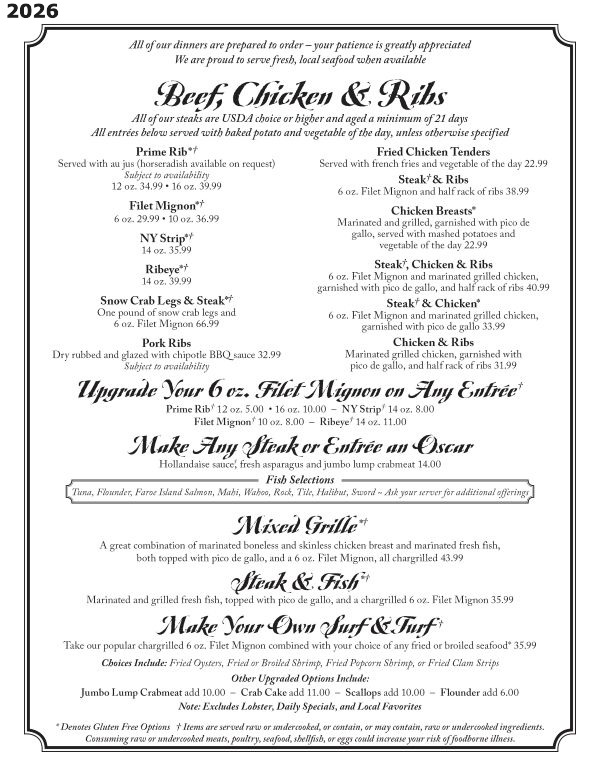 Tale of the Whale Restaurant - Outer Banks NC - 2025 Menu Page 8 Tale of the Whale Restaurant - Outer Banks NC - 2026 Menu Page 8