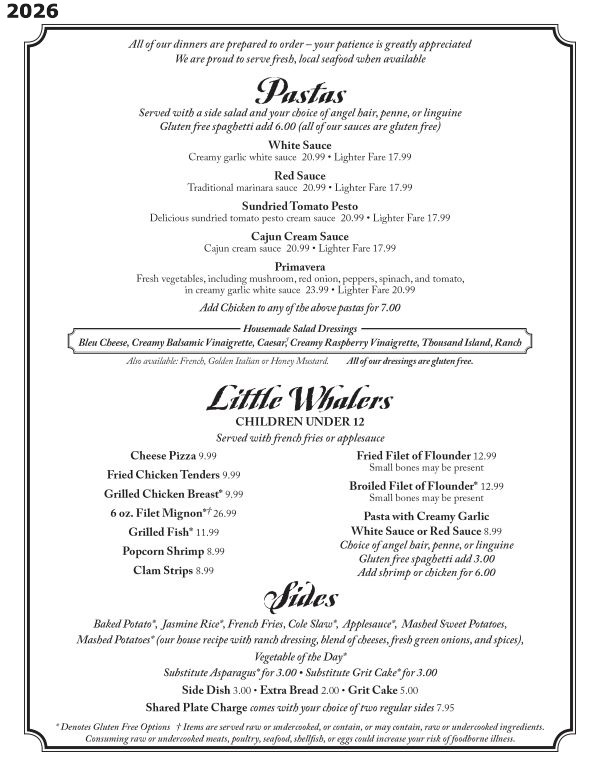 Tale of the Whale Restaurant - Outer Banks NC - 2025 Menu Page 9 Tale of the Whale Restaurant - Outer Banks NC - 2026 Menu Page 9